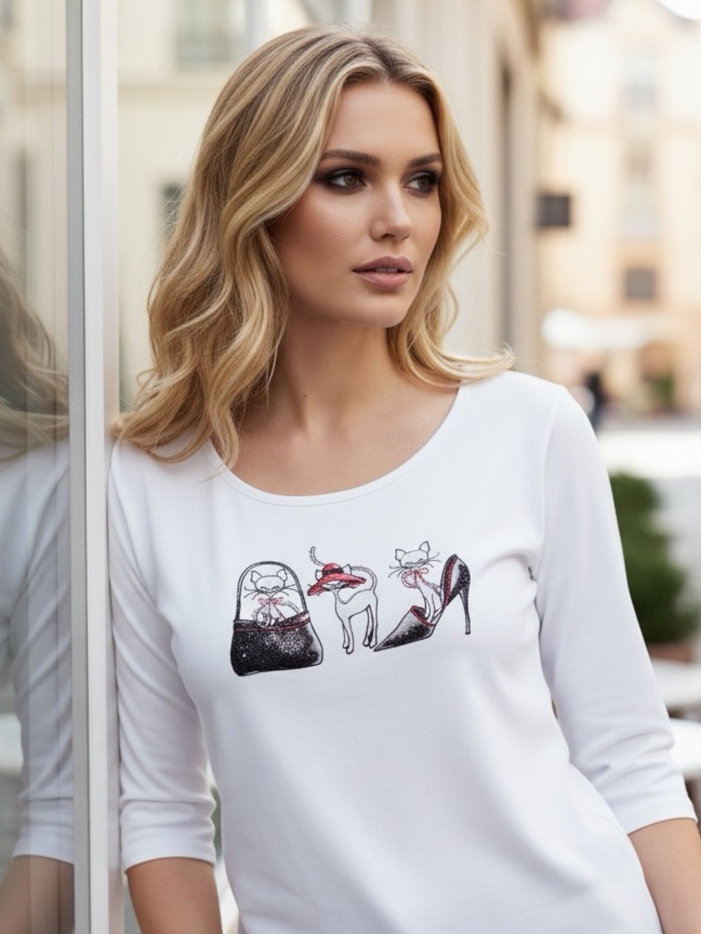 Karen Scott Woman Cat Graphic Top Size 2X